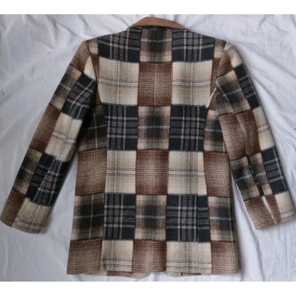 Vintage New York Style Wool Blend Patchwork Plaid Blazer Jacket Womens Small - Picture 7 of 12